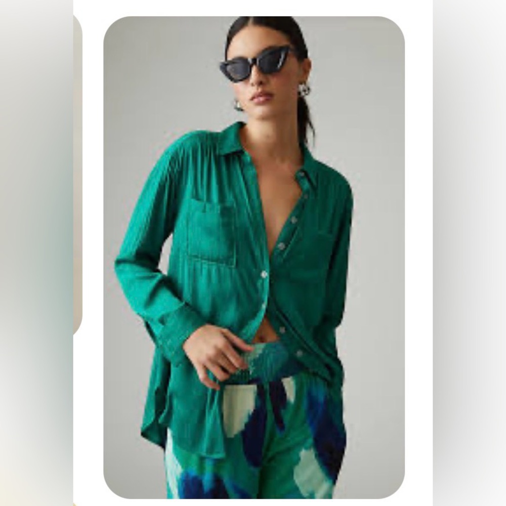 NWT ANTHROPOLOGIE Relaxed Buttondown In green size large